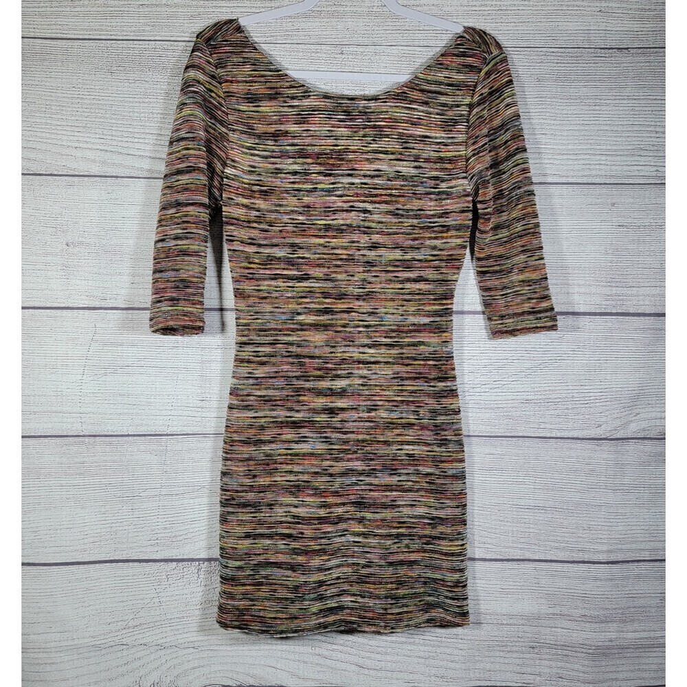 LILY Rose 3/4 Sleeve Mini Low Cut Back Dress Multicolored Size Large